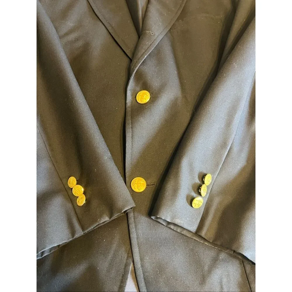 Brooks Brothers Madison Loro Piana Wool Blazer Mens 43 black Gold Buttons